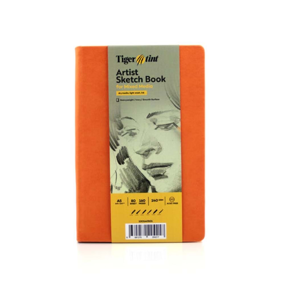 Tigertint Sketch Book Sert Kapakli Eskiz Defteri 140 gr A5 80 yaprakTuruncu