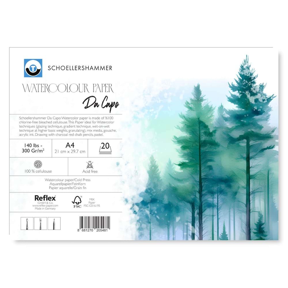 Schoellershammer Da Capo Cold Press Ciltli Suluboya Defteri 300 gr A4 20 Yaprak
