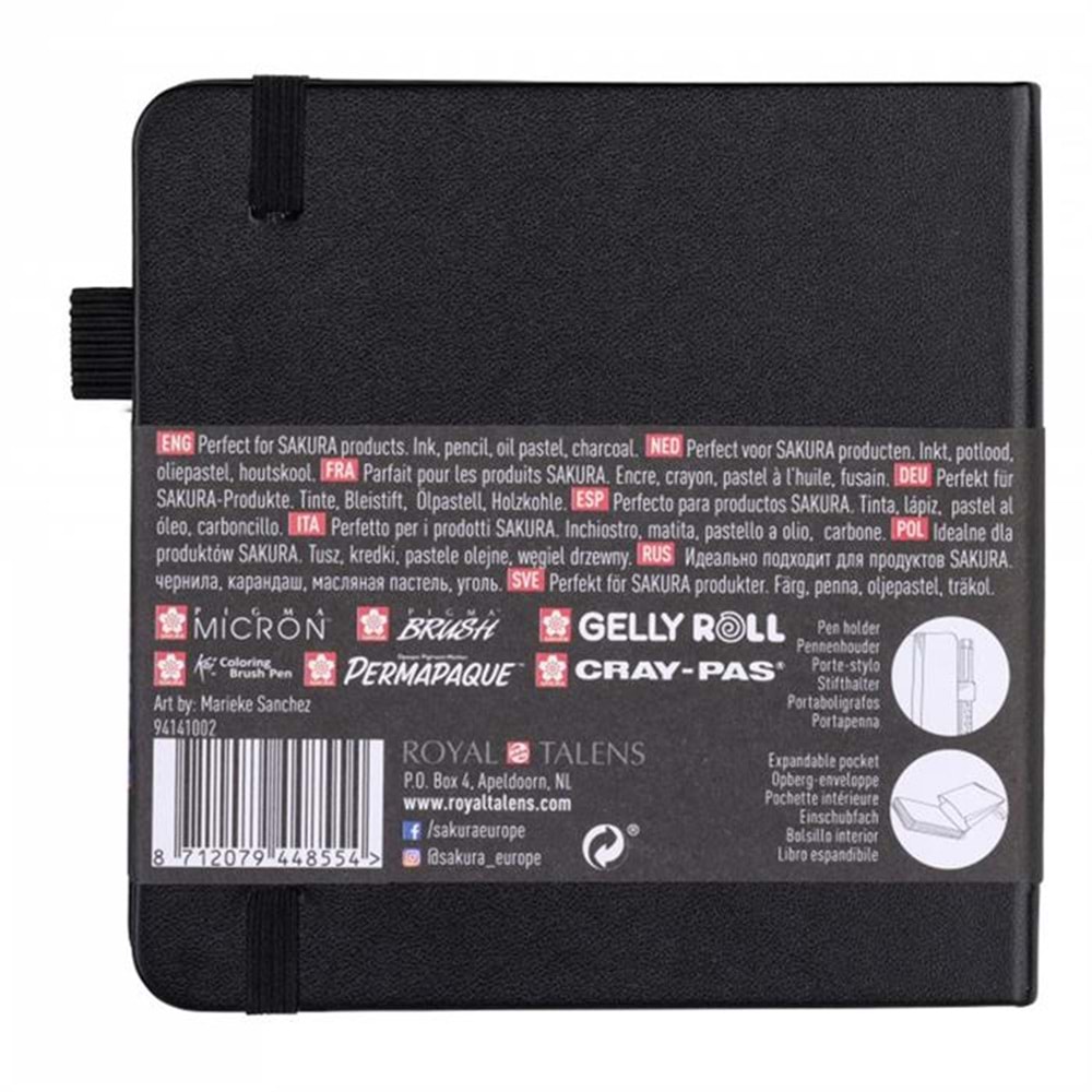 Sakura Sert Kapak Skechbook Siyah Kagit 140 gr 12x12 cm 80 yp