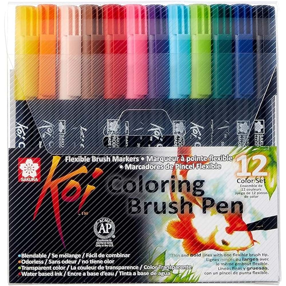 Sakura Koi Coloring Brush Pen 12 Renk Firça Uçlu Grafik Çizim Kalemi