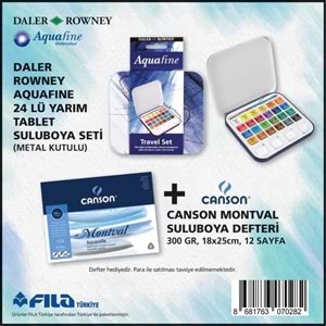 Daler Rowney 24lü Suluboya Metal Kutu+Canson Montval Suluboya Defteri 300 gr 18x25 cm 12 Sayfa