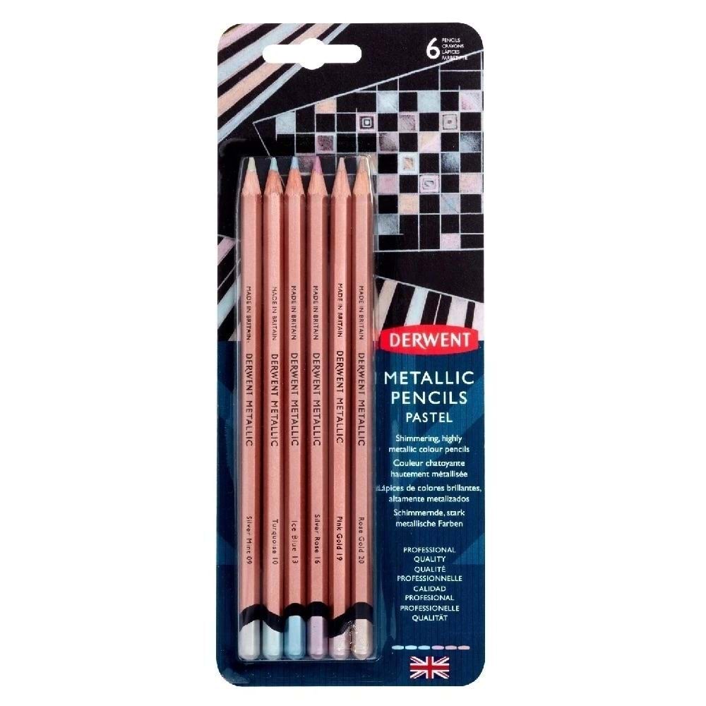 Derwent Metalik Renkli Boya Kalemi 6li Blister Pastel
