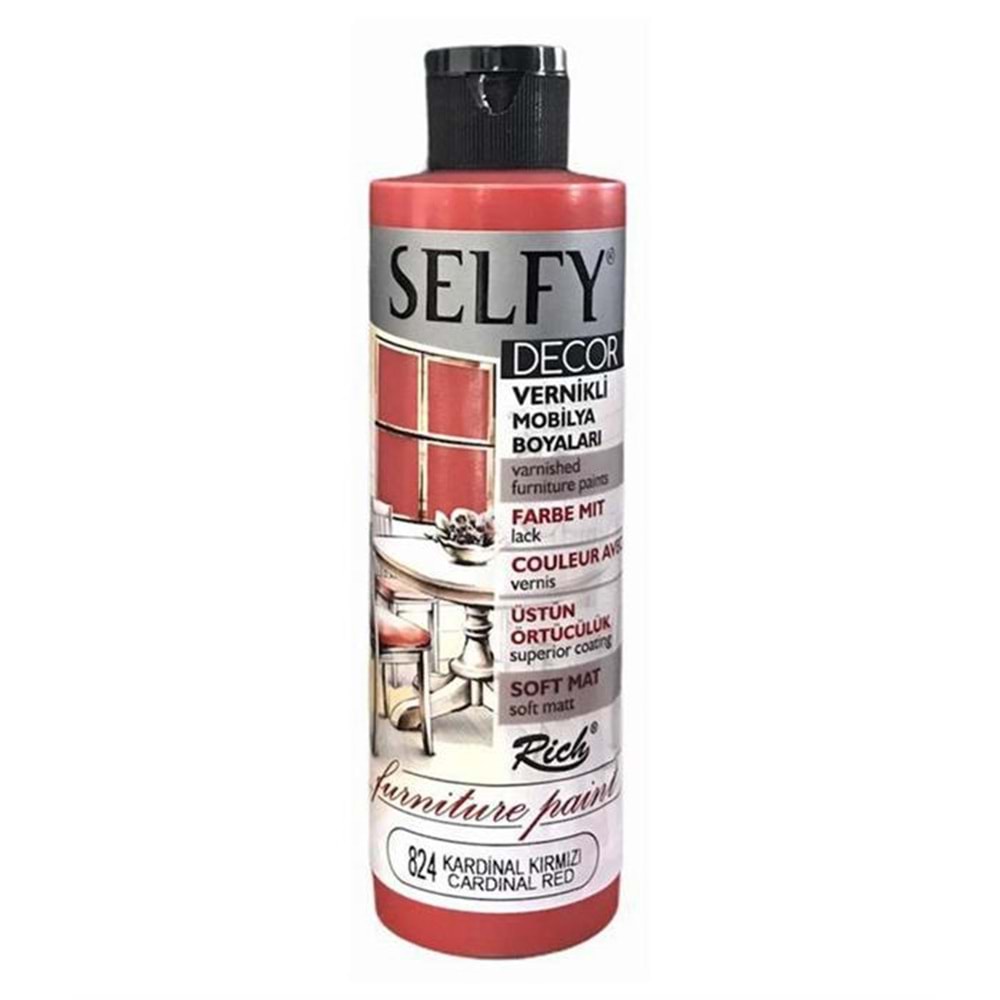 Rich Selfy Decor Vernikli Mobilya Boyasi 240 cc Kardinal Kirmizi
